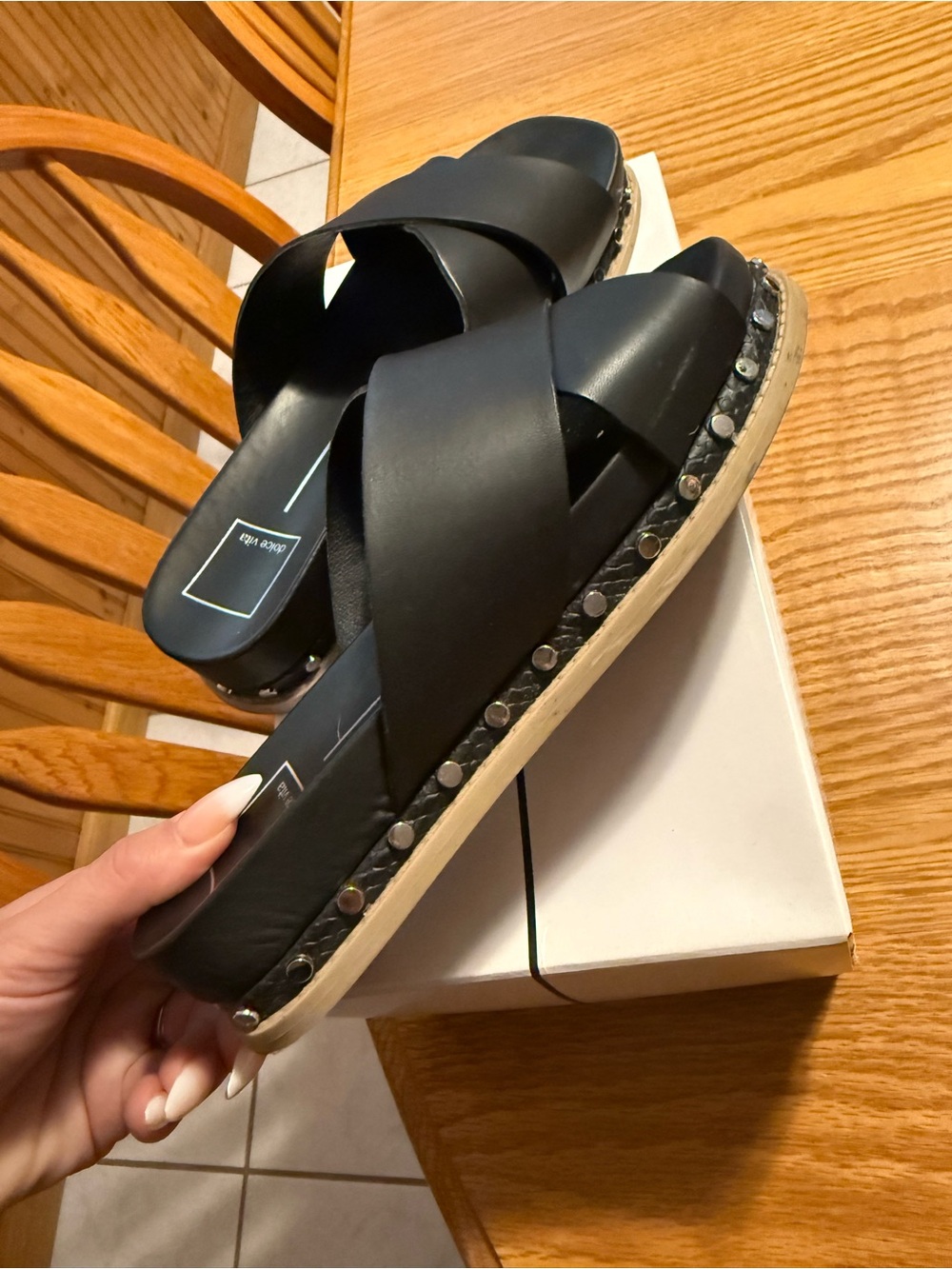 Dolce Vita Black Crisscross Stud-Trim Slide Sandals